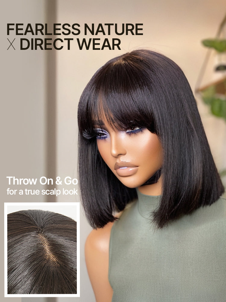 Élorvane Synthetic Fiber + Human Hair Silky Straight Bob Wig with Bangs Ready to Wear