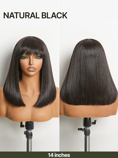 Élorvane Synthetic Fiber + Human Hair Silky Straight Bob Wig with Bangs Ready to Wear