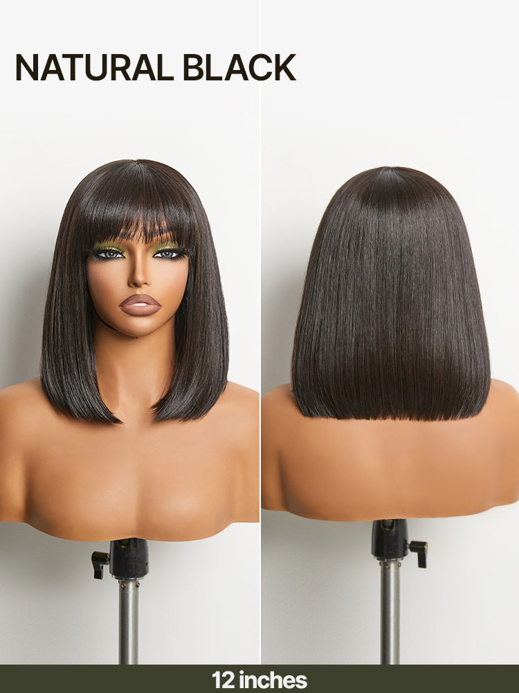 Élorvane Synthetic Fiber + Human Hair Silky Straight Bob Wig with Bangs Ready to Wear