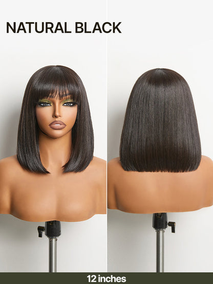Élorvane Synthetic Fiber + Human Hair Silky Straight Bob Wig with Bangs Ready to Wear