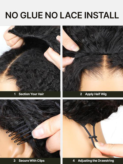 Élorvane Synthetic Fiber + Human Hair 3-in-1 Bouncy Curly Half Wig Ready to Wear Effortless Daily Wear