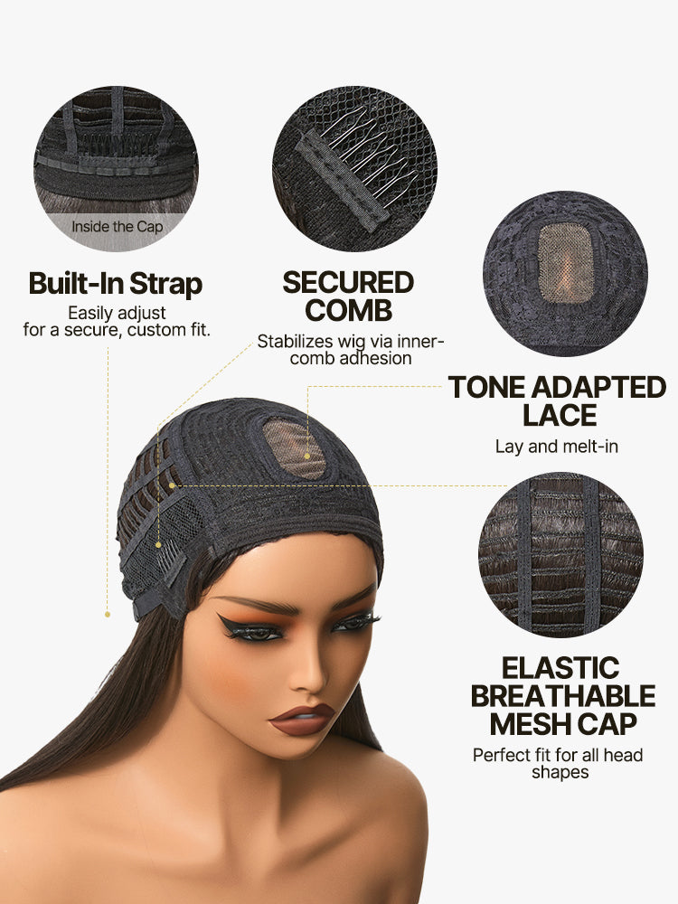 Élorvane Synthetic Fiber + Human Hair Silky Straight Bob Wig with Bangs Ready to Wear