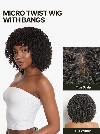 Élorvane Fiber Micro Twist Wig with Bangs Short Braided Glueless Wear and Go