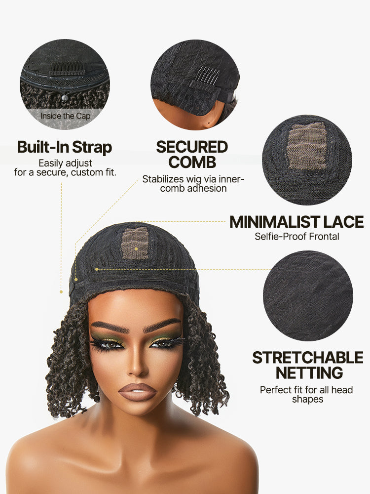 Élorvane Fiber Micro Twist Wig with Bangs Short Braided Glueless Wear and Go