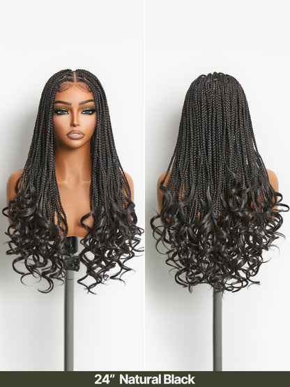 Élorvane Fiber Full Lace Boho Knotless Braids Wig with Curly Ends Loose Wave