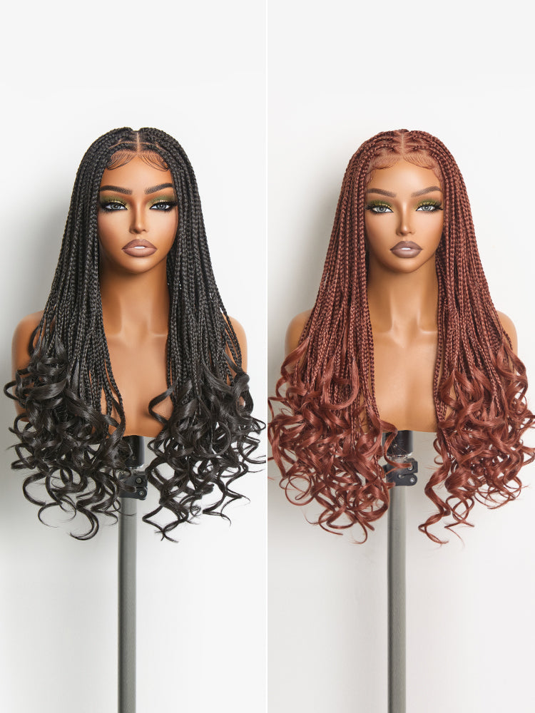 Élorvane Fiber Full Lace Boho Knotless Braids Wig with Curly Ends Loose Wave