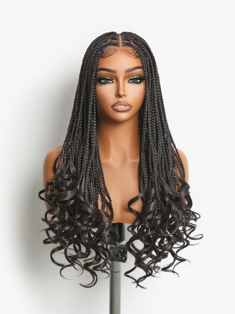 Élorvane Fiber Full Lace Boho Knotless Braids Wig with Curly Ends Loose Wave
