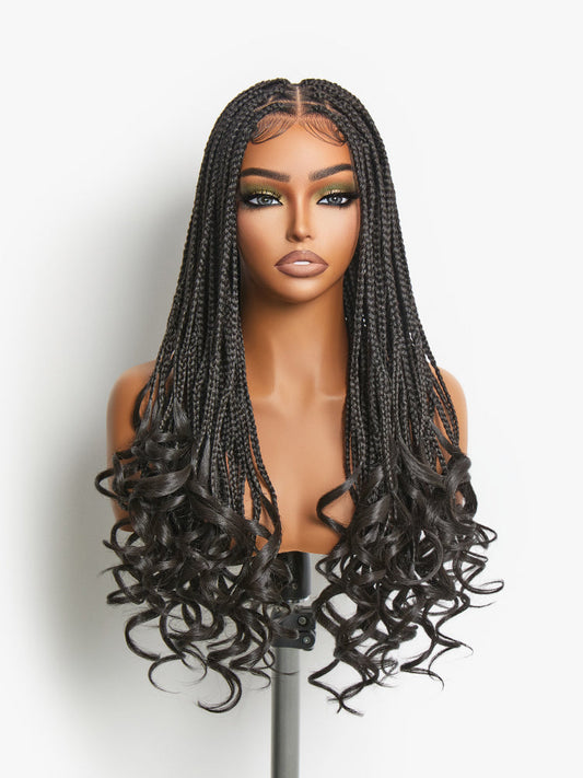 Élorvane Fiber Full Lace Boho Knotless Braids Wig with Curly Ends Loose Wave
