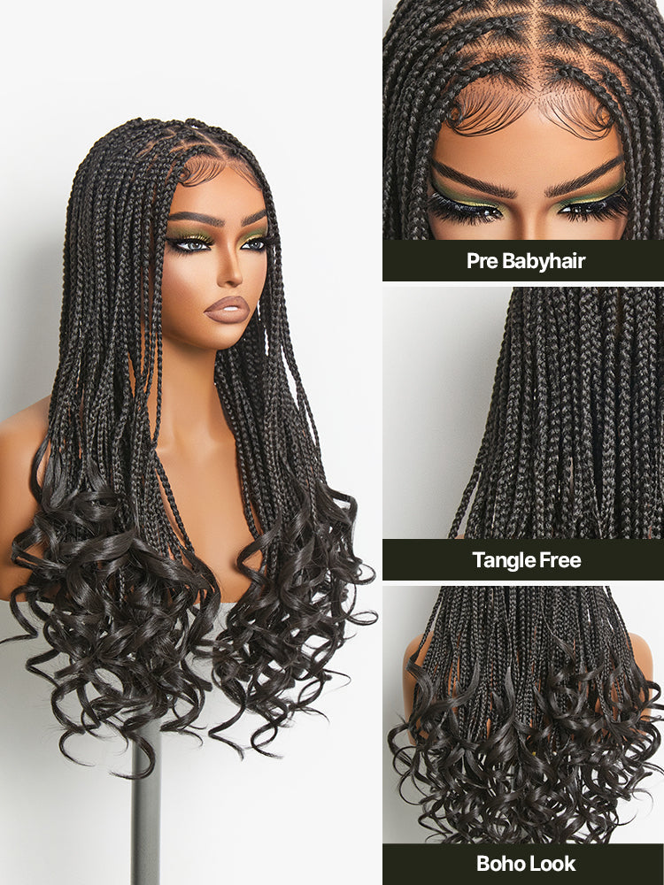 Élorvane Fiber Full Lace Boho Knotless Braids Wig with Curly Ends Loose Wave