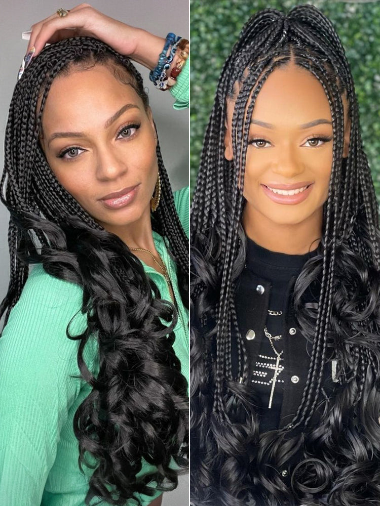 Élorvane Fiber Full Lace Boho Knotless Braids Wig with Curly Ends Loose Wave