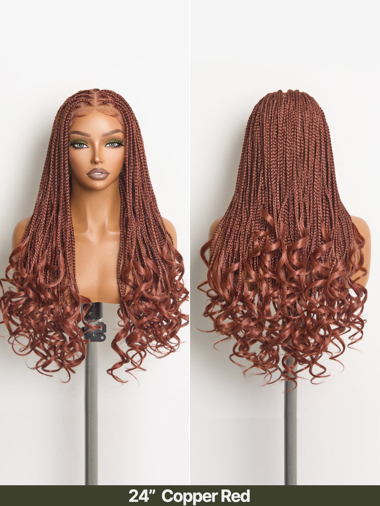 Élorvane Fiber Full Lace Boho Knotless Braids Wig with Curly Ends Loose Wave