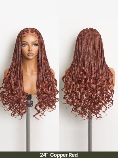 Élorvane Fiber Full Lace Boho Knotless Braids Wig with Curly Ends Loose Wave