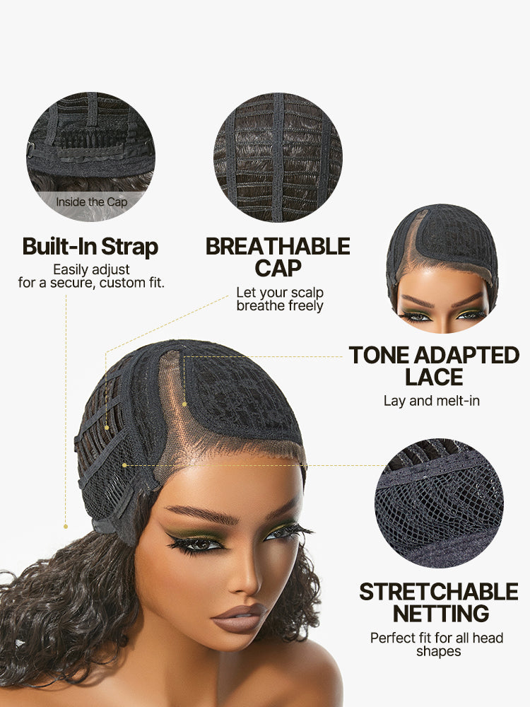 Élorvane Synthetic Fiber + Human Hair Curly T-Part Lace Wig Natural Hairline Ready to Wear