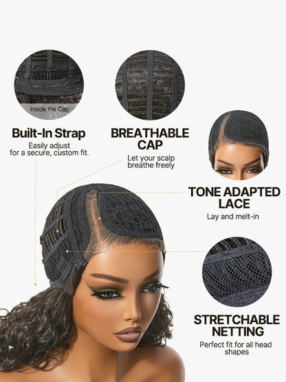 Élorvane Synthetic Fiber + Human Hair Curly T-Part Lace Wig Natural Hairline Ready to Wear