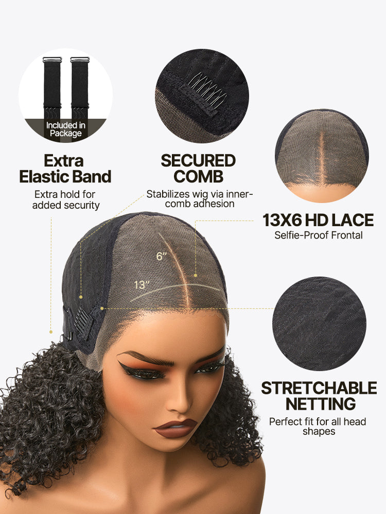 Élorvane Synthetic Fiber + Human Hair Jerry Curly Wig 13x6 Frontal Lace Wig Glueless Wear and Go