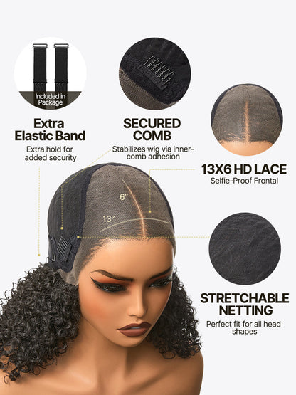Élorvane Synthetic Fiber + Human Hair Jerry Curly Wig 13x6 Frontal Lace Wig Glueless Wear and Go