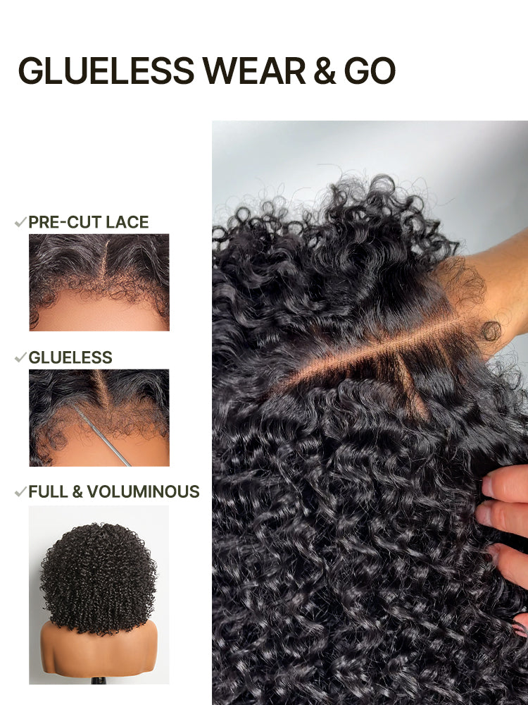 Élorvane Synthetic Fiber + Human Hair Jerry Curly Wig 13x6 Frontal Lace Wig Glueless Wear and Go