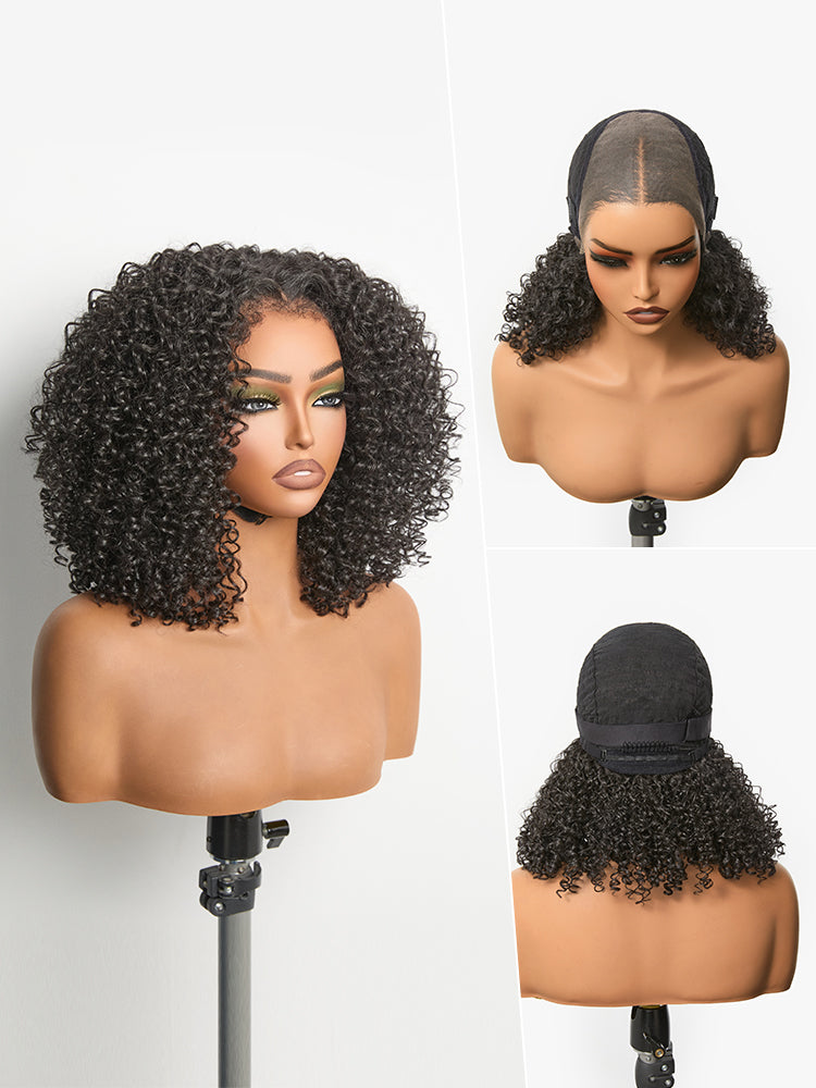 Élorvane Synthetic Fiber + Human Hair Jerry Curly Wig 13x6 Frontal Lace Wig Glueless Wear and Go