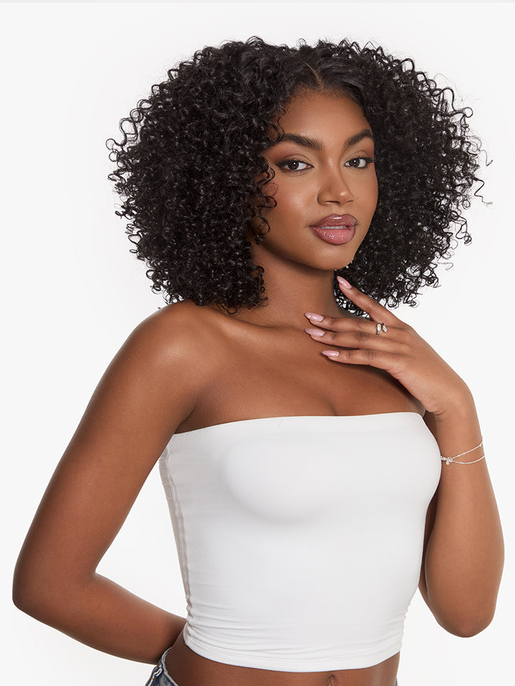 Élorvane Synthetic Fiber + Human Hair Jerry Curly Wig 13x6 Frontal Lace Wig Glueless Wear and Go