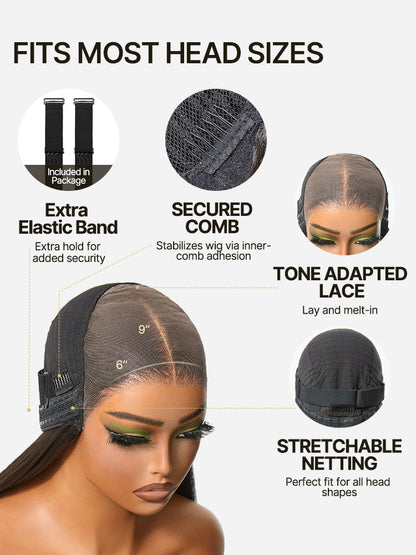 Élorvane Synthetic Fiber + Human Hair Layered Straight Drawstring Wig 9x6 Pre-Cut Lace Natural Black