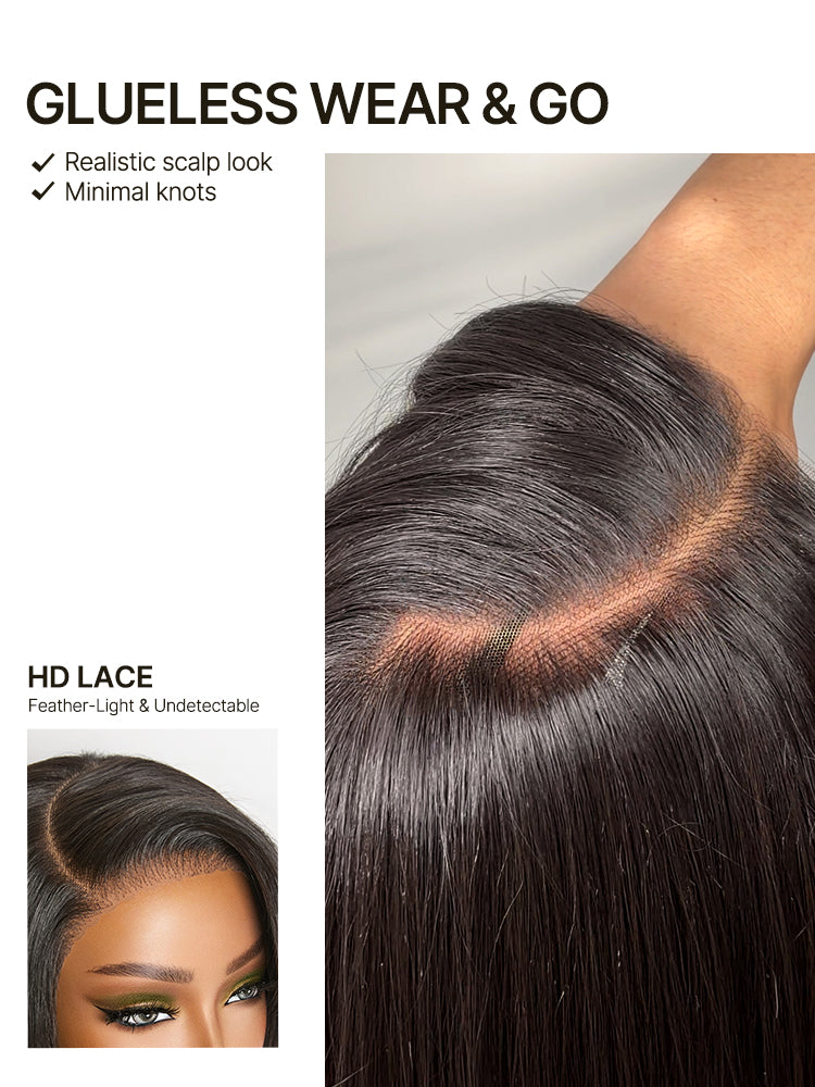 Élorvane Synthetic Fiber + Human Hair Layered Straight Drawstring Wig 9x6 Pre-Cut Lace Natural Black