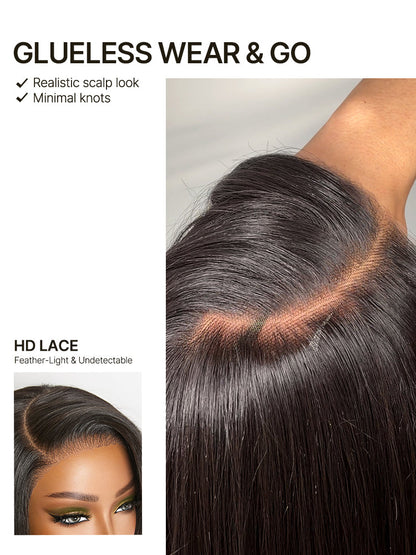 Élorvane Synthetic Fiber + Human Hair Layered Straight Drawstring Wig 9x6 Pre-Cut Lace Natural Black