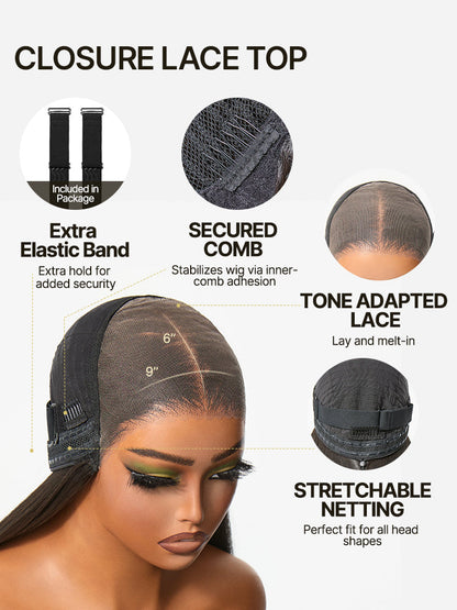 Élorvane Synthetic Fiber + Human Hair Silky Straight Drawstring Lace Wig