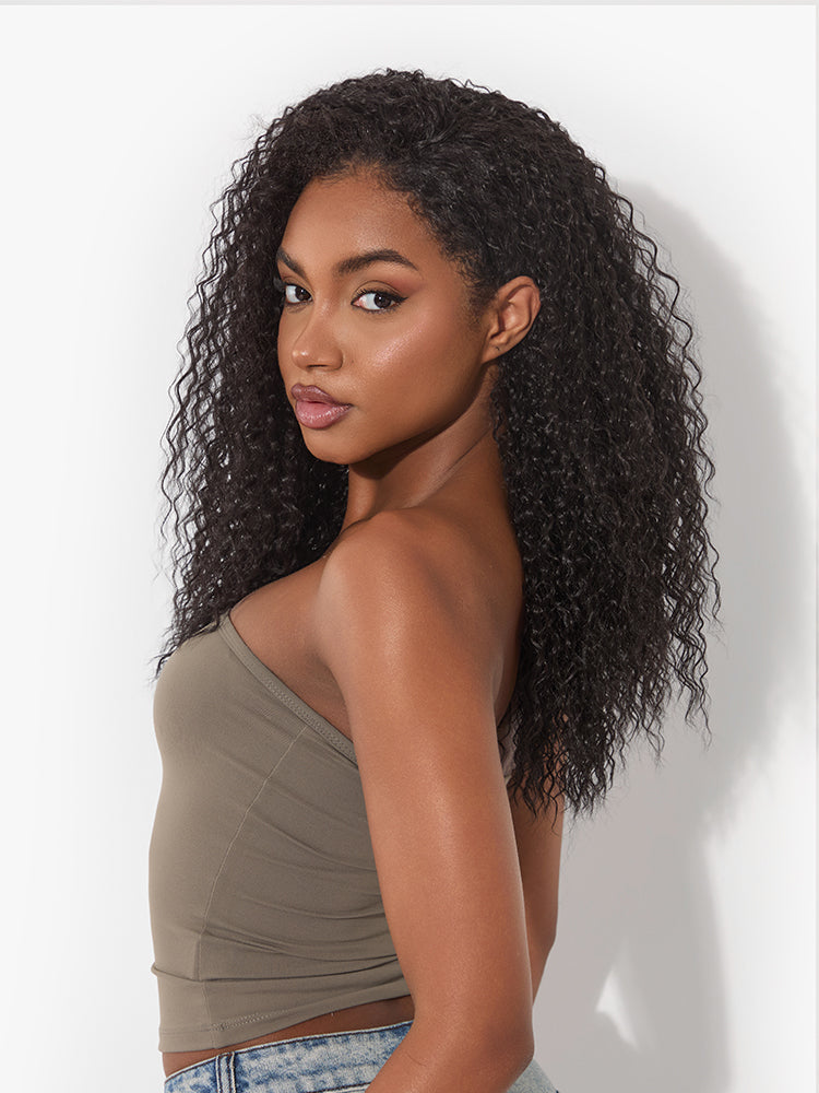 Élorvane Synthetic Fiber + Human Hair 3-in-1 Bouncy Curly Half Wig Ready to Wear Effortless Daily Wear