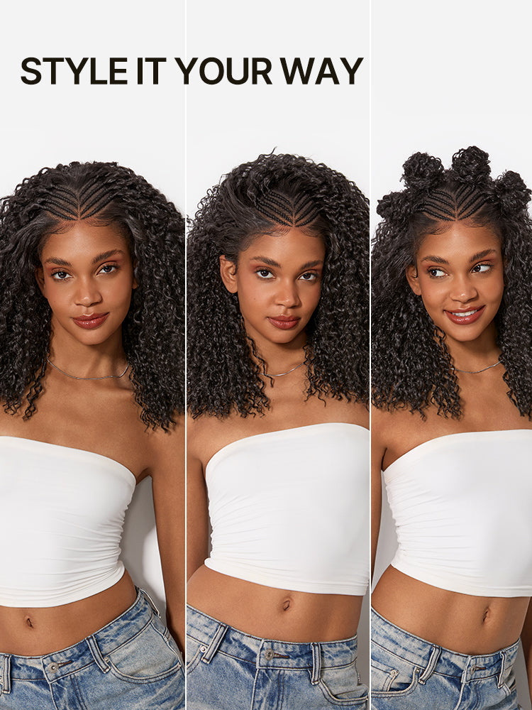 Élorvane Fiber Cornrow Top Braided Drawstring Wig 13x6 Pre-Cut Lace Front Natural Black