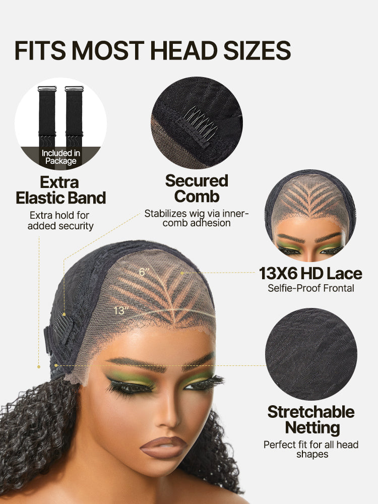 Élorvane Fiber Cornrow Top Braided Drawstring Wig 13x6 Pre-Cut Lace Front Natural Black