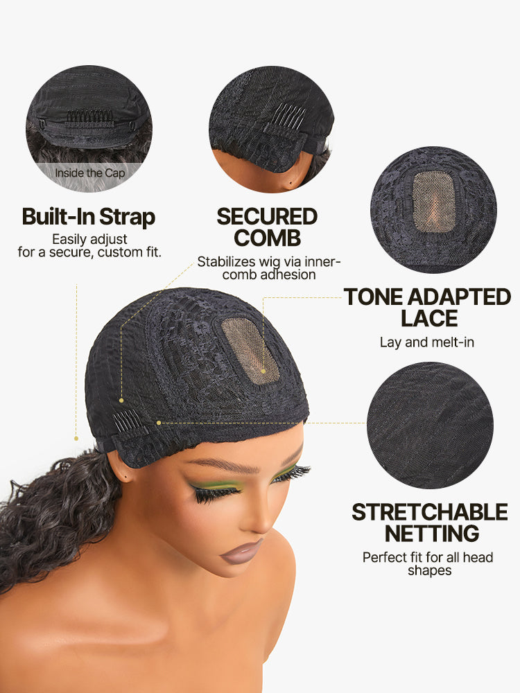 Élorvane Synthetic Fiber + Human Hair Boho Curly Wig with Bangs Effortless Shaggy Waves Put on and Go