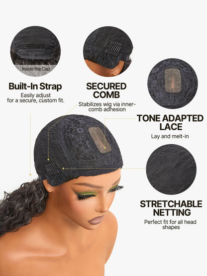 Élorvane Synthetic Fiber + Human Hair Boho Curly Wig with Bangs Effortless Shaggy Waves Put on and Go