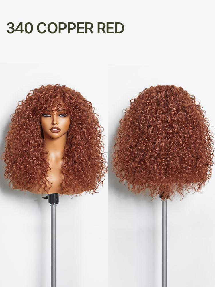 Élorvane Synthetic Fiber + Human Hair Boho Curly Wig with Bangs Effortless Shaggy Waves Put on and Go