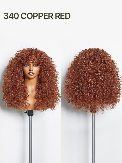 Élorvane Synthetic Fiber + Human Hair Boho Curly Wig with Bangs Effortless Shaggy Waves Put on and Go