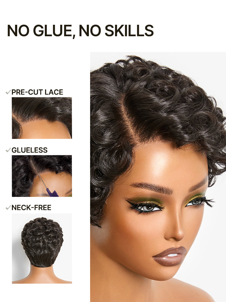 Élorvane Synthetic Fiber + Human Hair Short Curly Pixie Wig Layered Natural Black