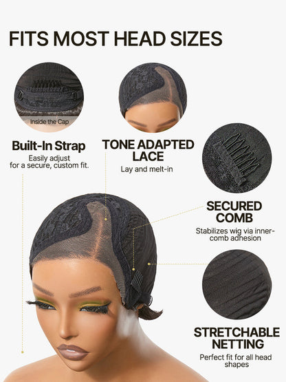 Élorvane Synthetic Fiber + Human Hair Short Curly Pixie Wig Layered Natural Black