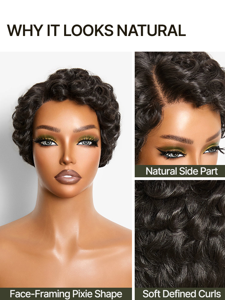 Élorvane Synthetic Fiber + Human Hair Short Curly Pixie Wig Layered Natural Black