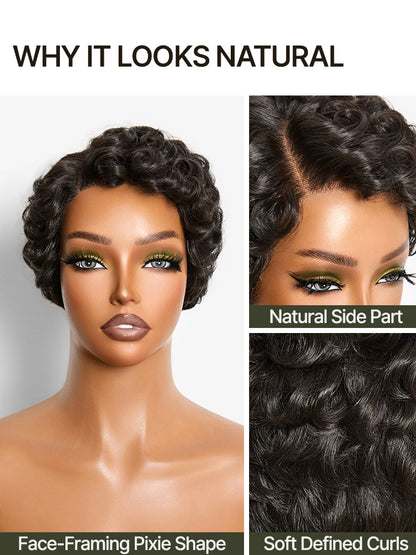 Élorvane Synthetic Fiber + Human Hair Short Curly Pixie Wig Layered Natural Black