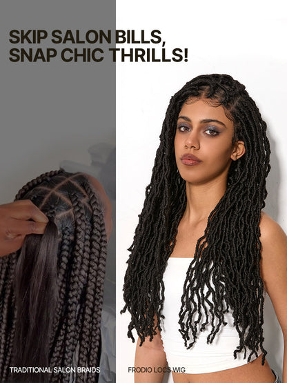 Élorvane Fiber Faux Locs Braided Wig 13x5 Frontal Lace Wig with Baby Hair Natural Black