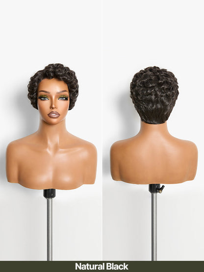 Élorvane Synthetic Fiber + Human Hair Short Curly Pixie Wig Layered Natural Black
