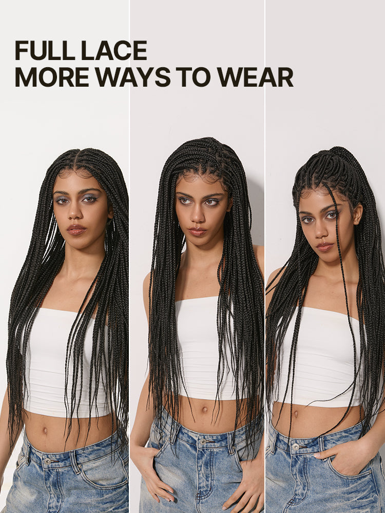 Élorvane Fiber Full Lace Braided Wig with 3-Strand Braids and 2-Strand Twists 30 Inch