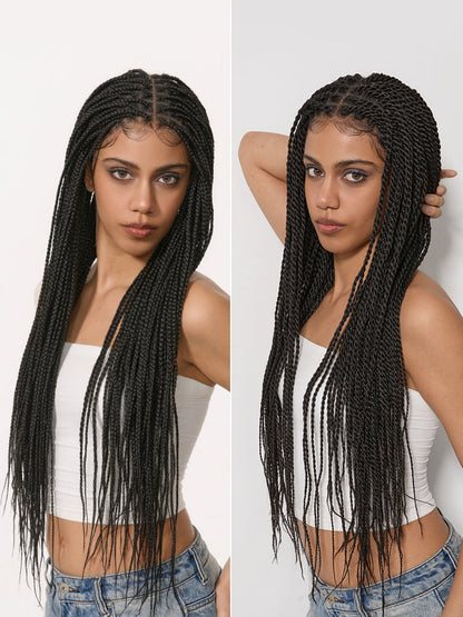 Élorvane Fiber Full Lace Braided Wig with 3-Strand Braids and 2-Strand Twists 30 Inch