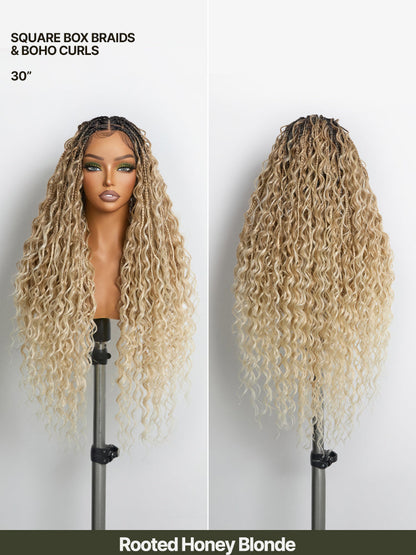 Élorvane Fiber Full Lace Boho Braids Synthetic Box Braid Wig – Grid-Part Top with Mixed Boho Curls