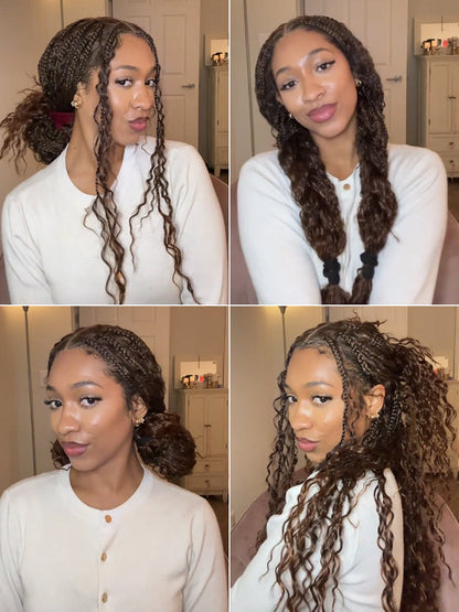 Élorvane Fiber Full Lace Boho Braids Synthetic Box Braid Wig – Grid-Part Top with Mixed Boho Curls