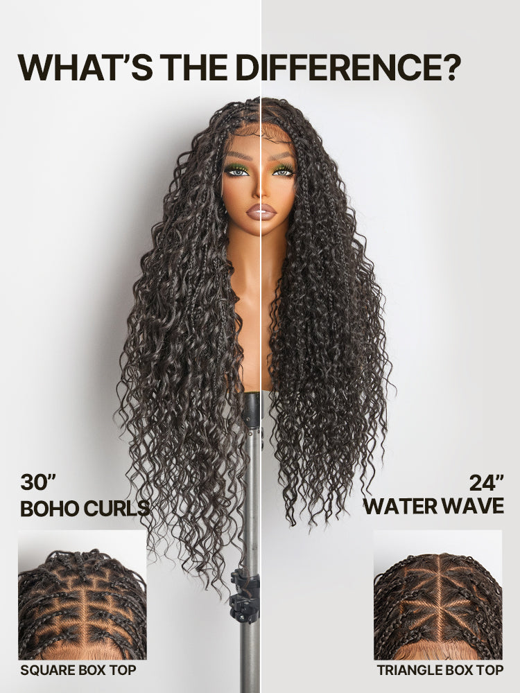 Élorvane Fiber Full Lace Boho Braids Synthetic Box Braid Wig – Grid-Part Top with Mixed Boho Curls