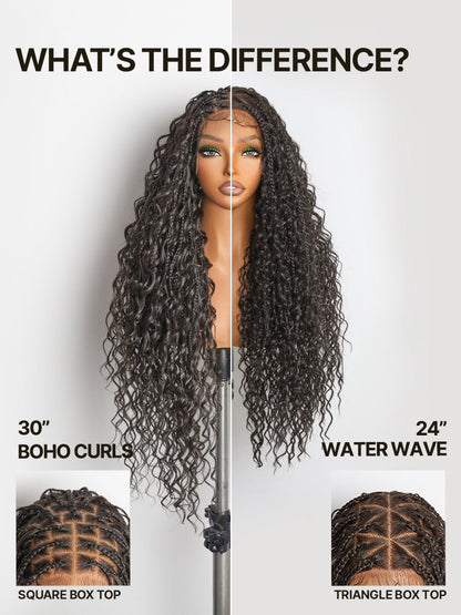 Élorvane Fiber Full Lace Boho Braids Synthetic Box Braid Wig – Grid-Part Top with Mixed Boho Curls