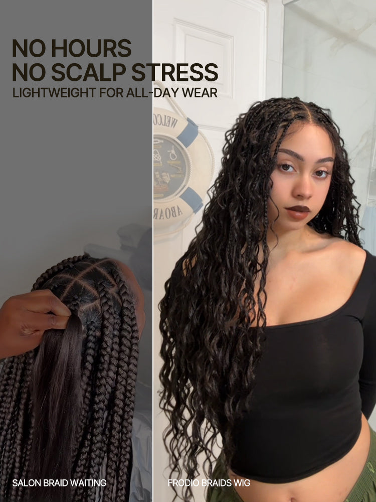 Élorvane Fiber Full Lace Boho Braids Synthetic Box Braid Wig – Grid-Part Top with Mixed Boho Curls