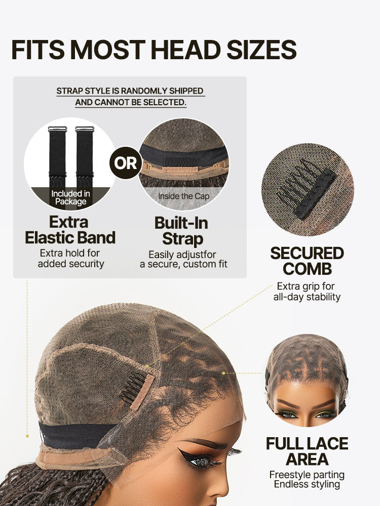 Élorvane Fiber Full Lace Boho Braids Synthetic Box Braid Wig – Grid-Part Top with Mixed Boho Curls