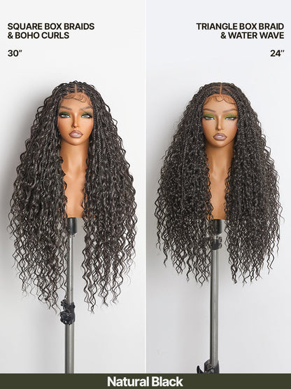 Élorvane Fiber Full Lace Boho Braids Synthetic Box Braid Wig – Grid-Part Top with Mixed Boho Curls