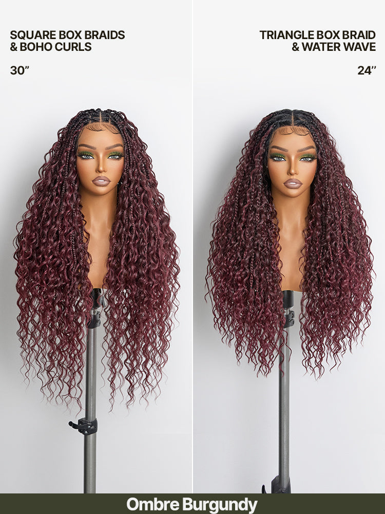Élorvane Fiber Full Lace Boho Braids Synthetic Box Braid Wig – Grid-Part Top with Mixed Boho Curls